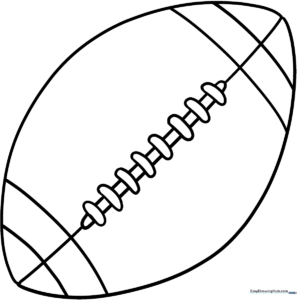 A clean, bold-line cartoon football coloring page featuring classic stitching details, perfect for preschool and elementary art practice.