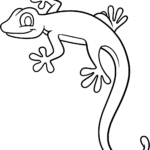 A friendly cartoon lizard with large eyes and a curled tail, featuring thick, clear outlines for easy coloring by young children.