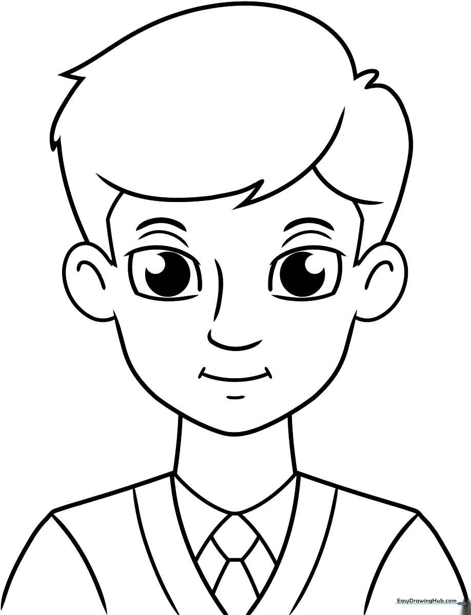 A clean, black-and-white line art illustration of a friendly cartoon man standing, designed for children to color with markers or crayons.
