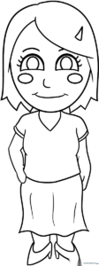 Black and white line art of a friendly cartoon mother character, designed for children to color with markers or crayons.