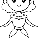 Black and white line art of a friendly cartoon princess with a flowing gown, ready for children to color with crayons or markers.