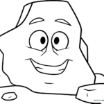 A friendly cartoon rock with a smiling face and simple, bold outlines, perfect for children to color with markers or crayons.