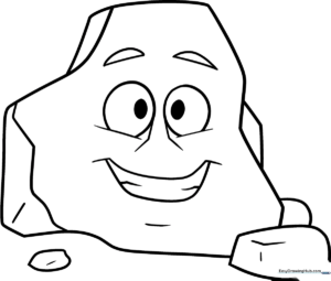 A friendly cartoon rock with a smiling face and simple, bold outlines, perfect for children to color with markers or crayons.