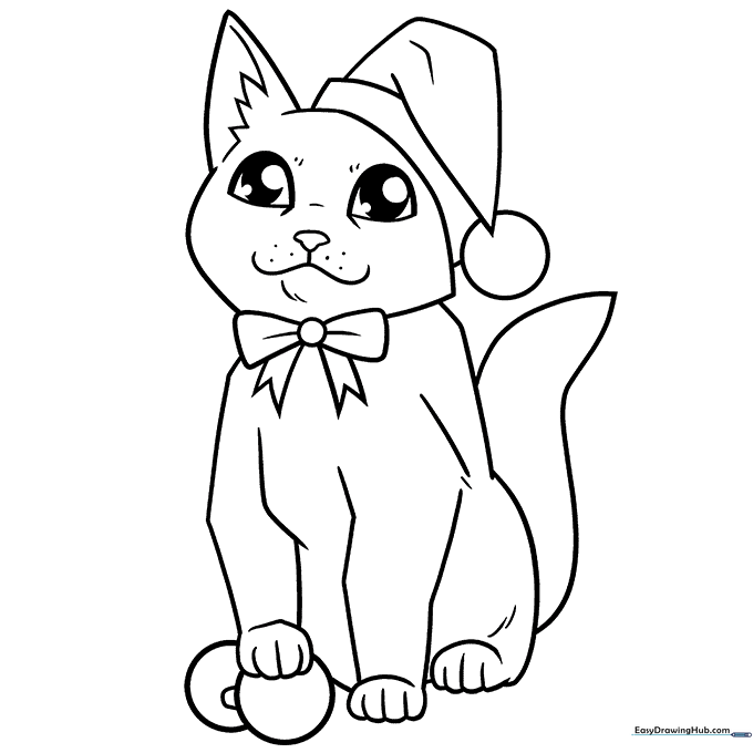 Cute Christmas Cat Coloring Sheet