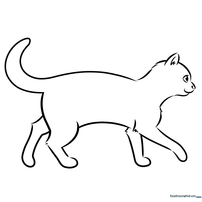 Walking Cat Outline Coloring Sheet