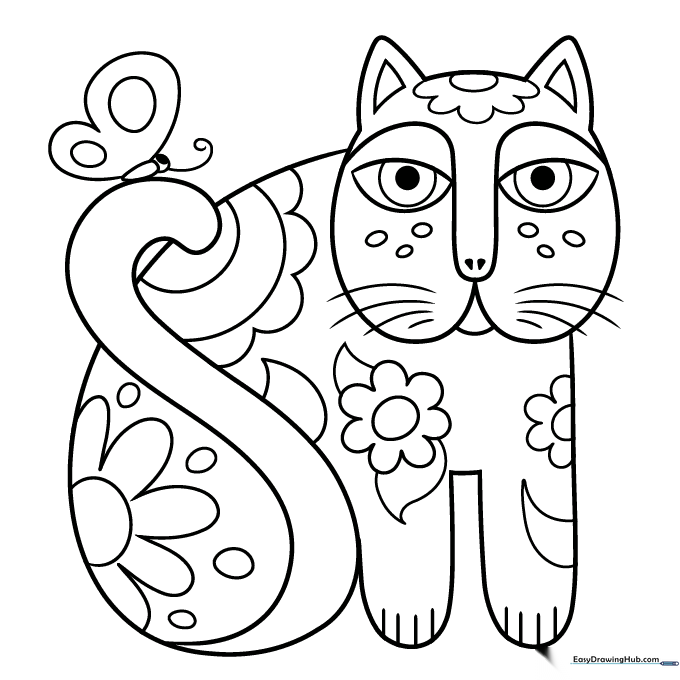 Abstract Laurel Burch Cat Coloring Sheet