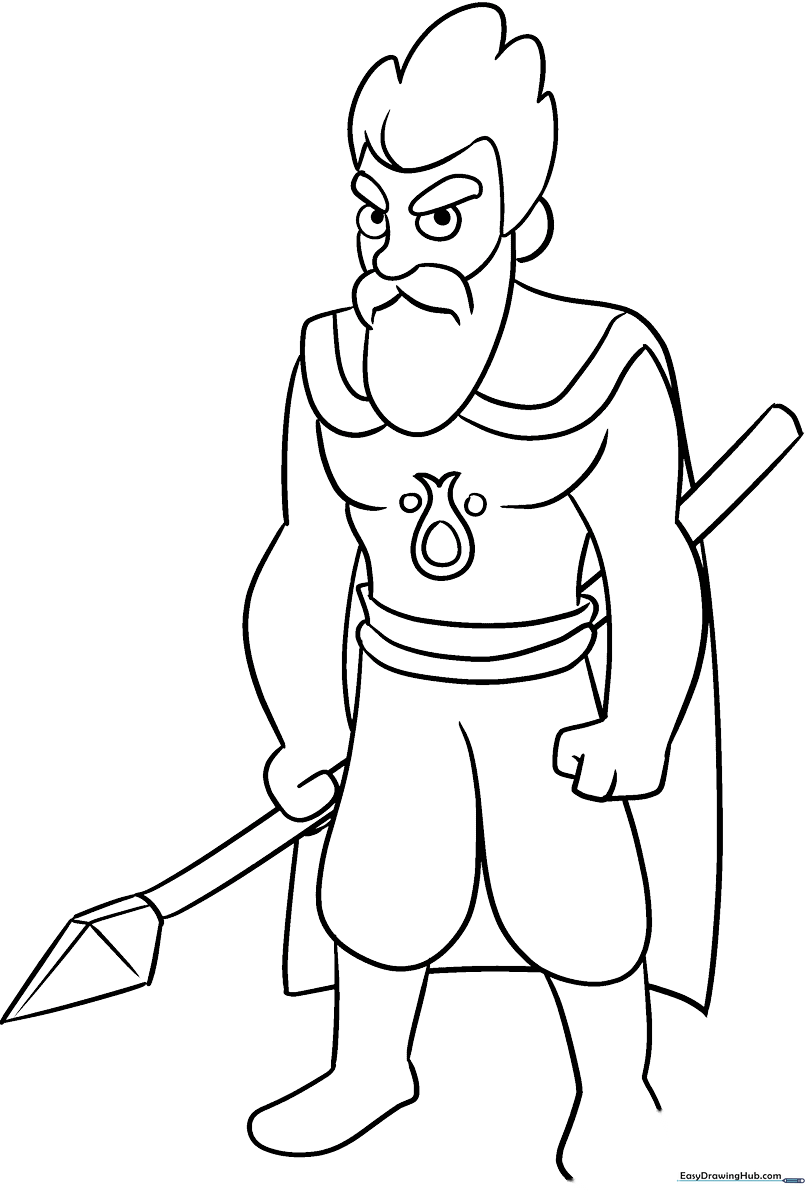 Black and white line art of a Celtic warrior wearing traditional patterned armor and holding a shield, ready for coloring.