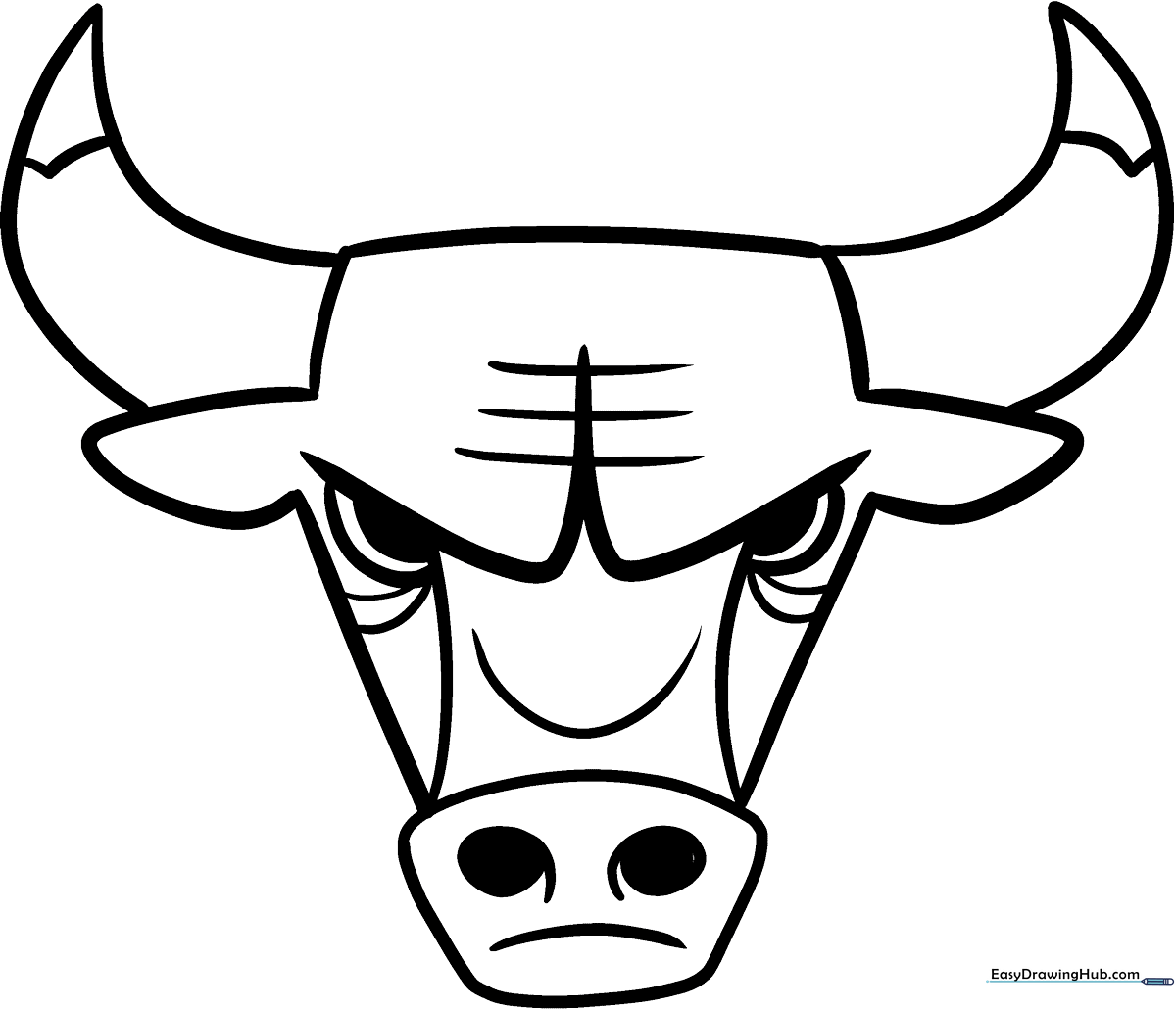 Black and white line art of the Chicago Bulls logo featuring the iconic bull face, ready for kids to color with markers or crayons.