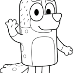 Black and white line art of Chilli Heeler from Bluey, featuring clear outlines for easy coloring by young children.