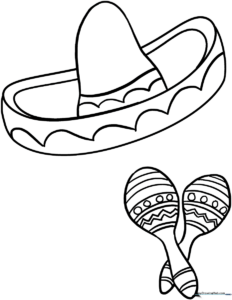 Detailed Cinco de Mayo themed coloring sheet featuring festive cultural icons with clean, bold outlines for easy coloring by children.