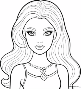 Black and white line art of Classic Barbie featuring clear outlines for children to color with markers or crayons.