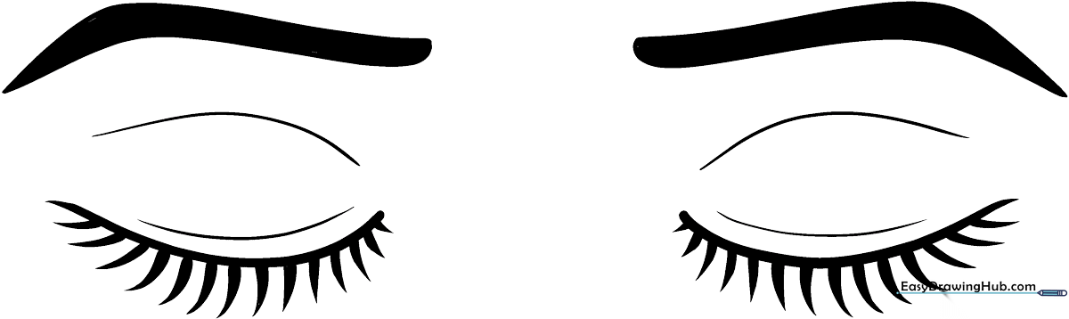 Black and white line art of a pair of closed eyes with long, curved eyelashes, designed for children to color.