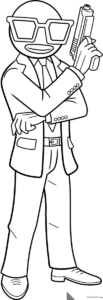 Black and white line art of Contract Giller from Fortnite wearing a suit, ready for coloring.