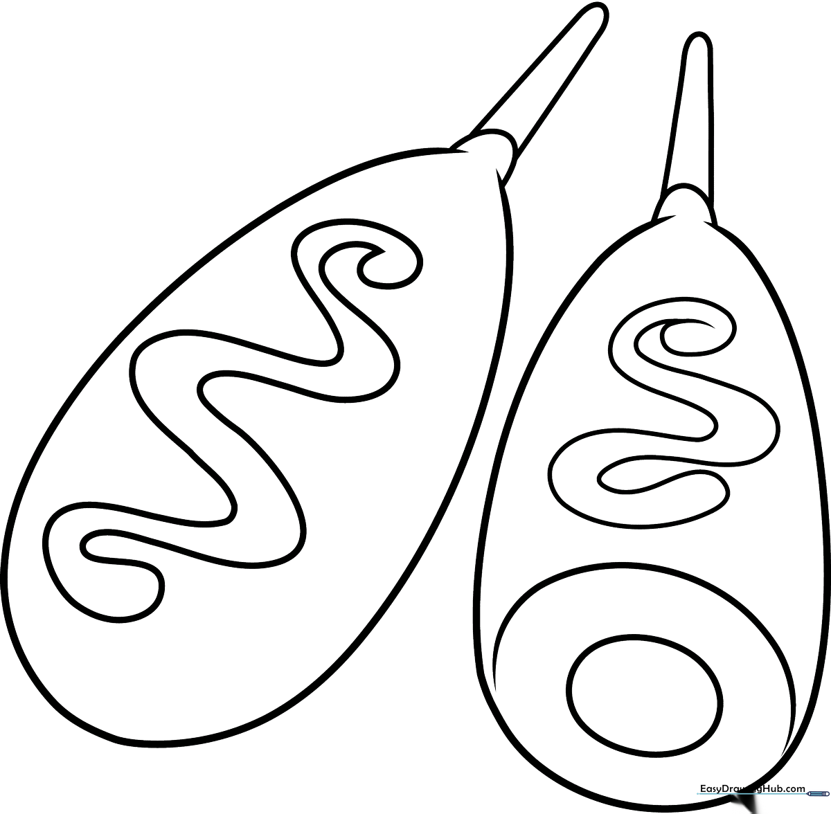 Black and white line art of a corn dog on a stick, featuring clean outlines for easy coloring by children.