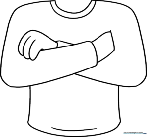 Black and white line art of a pair of arms folded across a chest, featuring clear outlines for easy coloring and practice with human anatomy proportions.