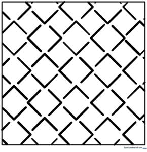 Black and white geometric crosshatch pattern with intersecting lines, designed for children to practice coloring within small, defined shapes.