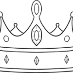 Black and white line art of a regal crown with five points and circular jewels, designed for children to color.