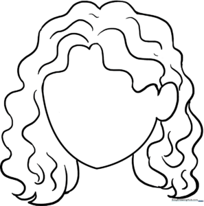 Black and white line art of voluminous curly hair with defined ringlets, designed for children to practice coloring within the lines.