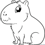 A friendly cartoon capybara with a rounded snout and simple features, ready for coloring on a clean white background.