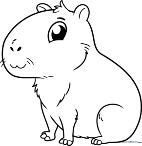 A friendly cartoon capybara with a rounded snout and simple features, ready for coloring on a clean white background.