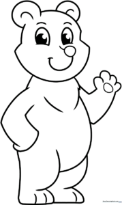 A friendly cartoon bear with round ears and a happy expression, featuring bold, clean outlines perfect for young children to color.