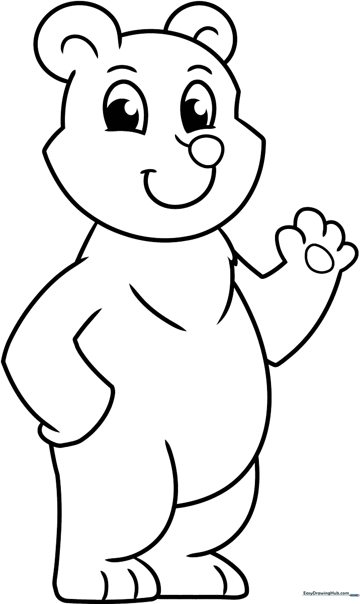 A friendly cartoon bear with round ears and a happy expression, featuring bold, clean outlines perfect for young children to color.