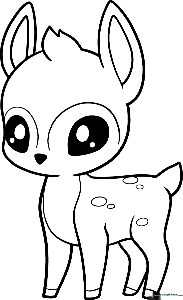 A friendly cartoon deer with large eyes and small antlers, featuring clean, thick outlines on a white background, ideal for young children to color.
