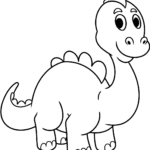 A friendly, cartoon-style dinosaur with large eyes and a rounded body, featuring clean, thick outlines suitable for young children to color.