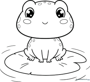 A friendly cartoon frog with large, expressive eyes and a wide smile, featuring thick, clear outlines perfect for children to color.