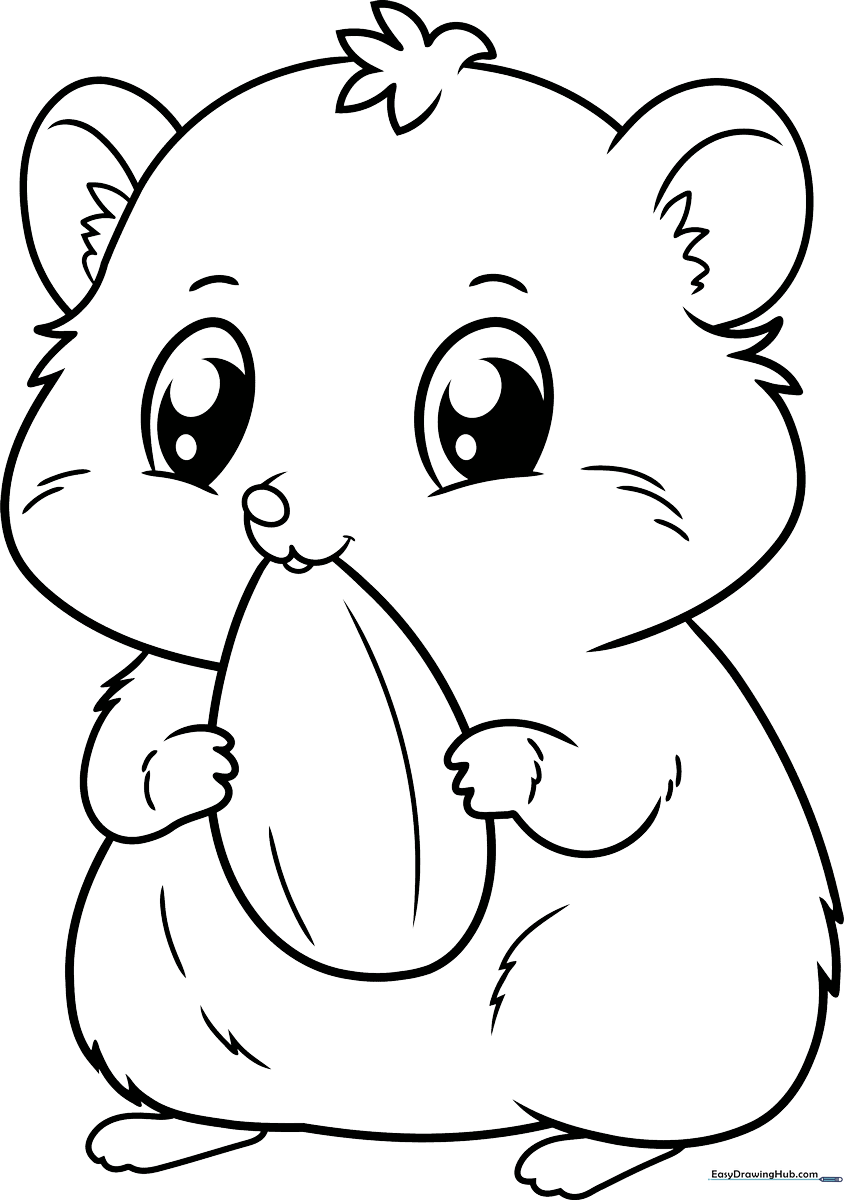 A friendly cartoon hamster with large expressive eyes and rounded ears, featuring thick, clean outlines perfect for young children to color.