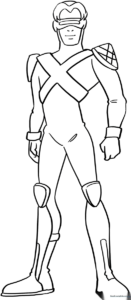 Black and white line art of Cyclops from X-Men, featuring his signature visor and tactical suit, ready for coloring.