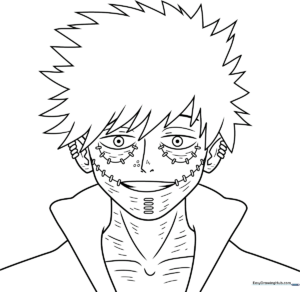Black and white line art of Dabi from My Hero Academia, featuring his spiky hair and distinct facial features, ready for coloring.