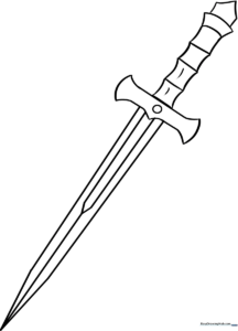 Black and white line art of a classic dagger with a detailed hilt, ready for coloring on a standard letter-sized page.