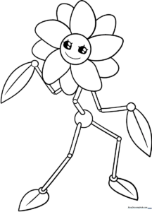 Black and white line art of Daisy from Poppy Playtime, featuring clear outlines for easy coloring by children.