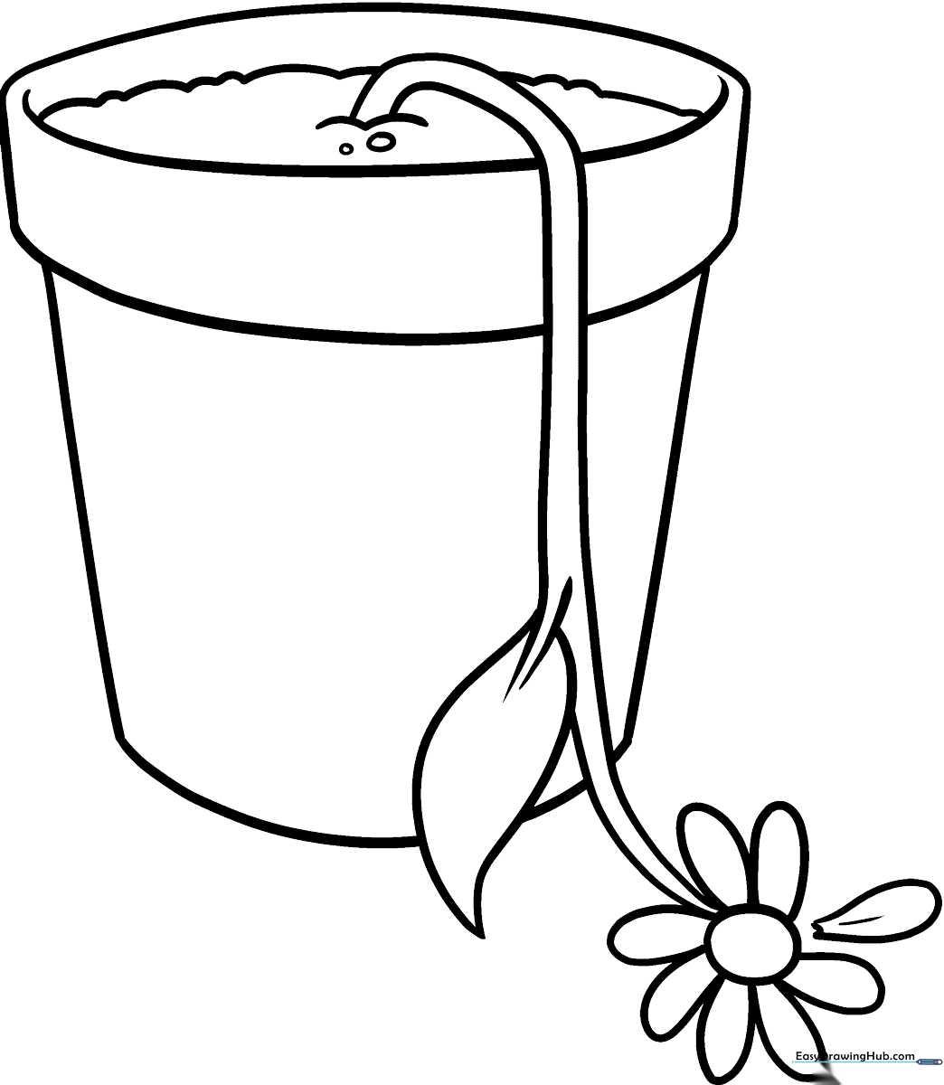 Black and white line art of a drooping, wilted flower with curled petals and a bent stem, ready for coloring.