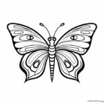 Intricate butterfly illustration with symmetrical wing patterns, designed for children to practice coloring within detailed boundaries.