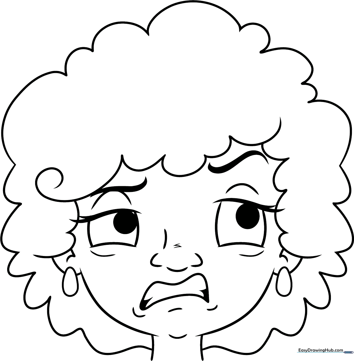 Black and white line art of a face showing a disgusted expression with a wrinkled nose and downturned mouth, designed for children to color.