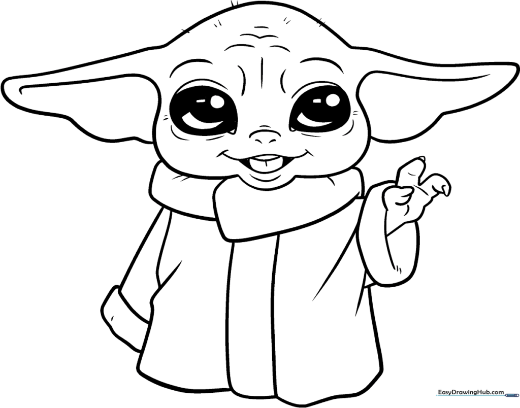 Baby Yoda in Black and White Coloring Sheet
