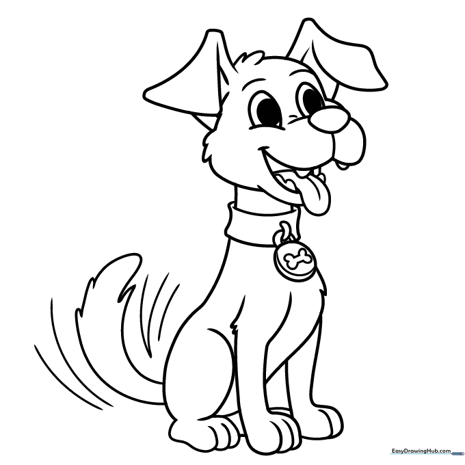 Happy Dog Wagging Tail Coloring Sheet