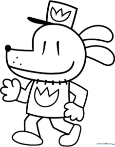 Black and white line art of Dog Man character ready for coloring, featuring bold outlines for easy filling by young artists.