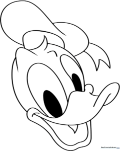 Black and white line art of Donald Duck wearing his signature sailor hat and shirt, ready for coloring.