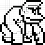 Donkey Kong pixel art character design on a square grid, ready for coloring with markers or colored pencils to practice precision and color mapping.