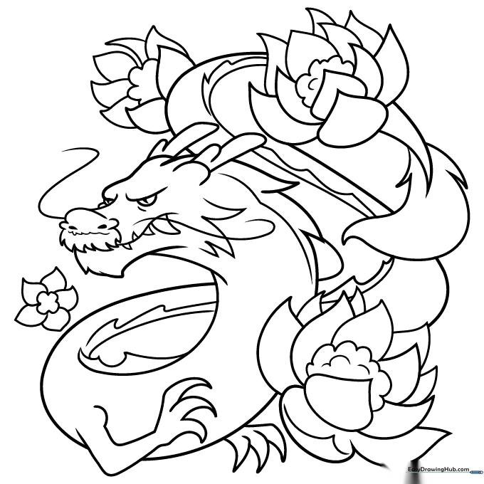 Zen Dragon with Flowers
