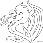 Black and white line art of a stylized dragon tattoo featuring intricate scales and flowing curves, designed for coloring practice.