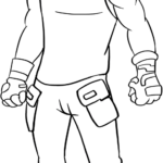 Black and white line art of Drift from Fortnite wearing his signature kitsune mask, designed for children to color.