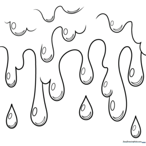 Black and white line art of stylized liquid drips, featuring smooth, rounded edges perfect for practicing coloring techniques.