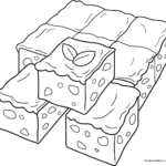 A simple, bold-lined illustration of a square brownie with a smiling face, designed for children to color with markers or crayons.