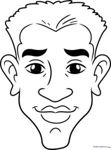 Black and white line art of a friendly caricature face with exaggerated features, ready for children to color with crayons or markers.