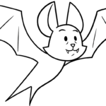 A friendly cartoon bat with large ears and wide wings, featuring thick, clean outlines for easy coloring by children.