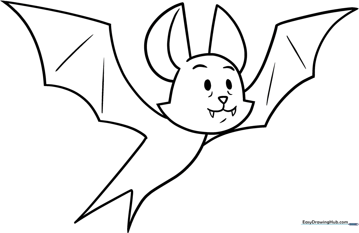 A friendly cartoon bat with large ears and wide wings, featuring thick, clean outlines for easy coloring by children.